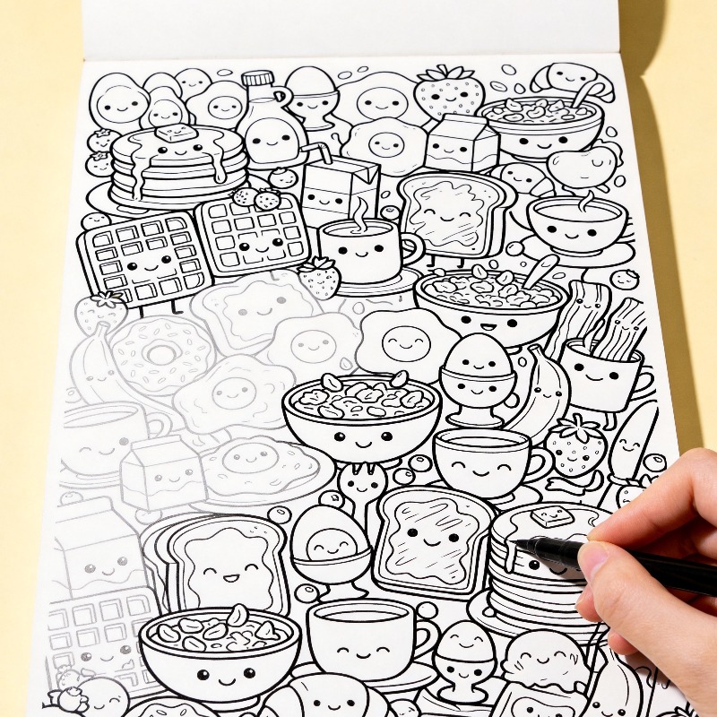 Food Y Snacks Coloring Book - كتاب تلوين يدوي الصنع للبالغين لتخفيف